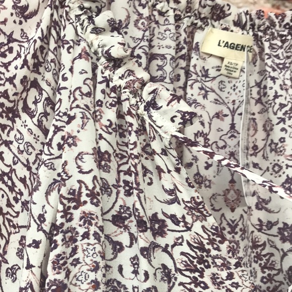 Cream Silk Print L'Agence Revolve Crawford Blouse - Picture 9 of 16